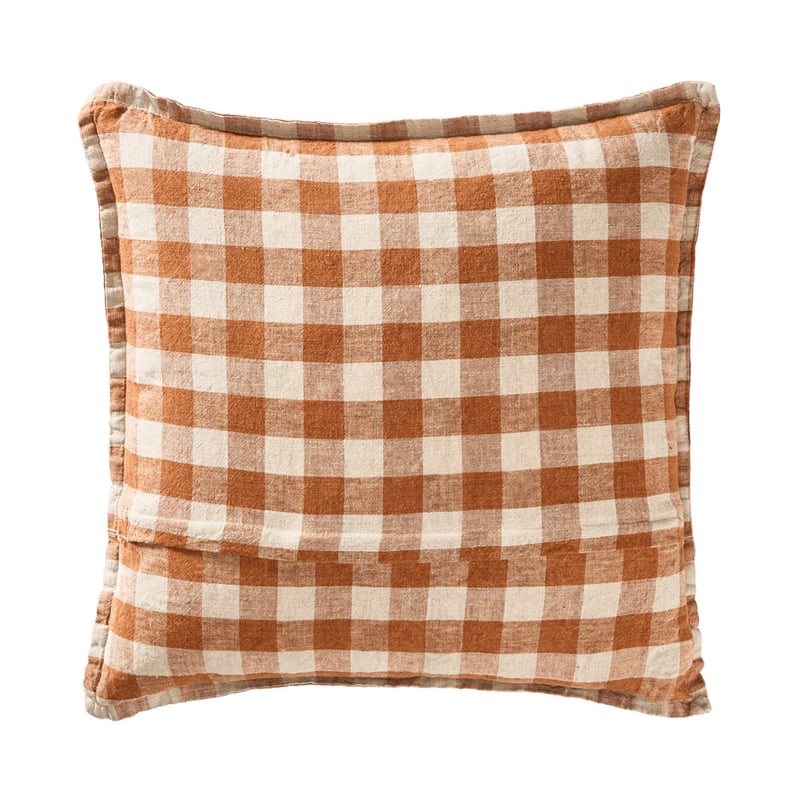 Belgian Brown Sugar & Linen Check Vintage Washed Linen Cushion
