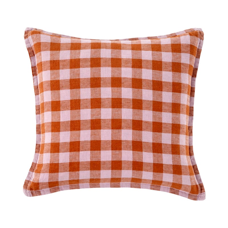 Belgian Check Vintage Washed Linen Lilac & Ginger Check Cushion