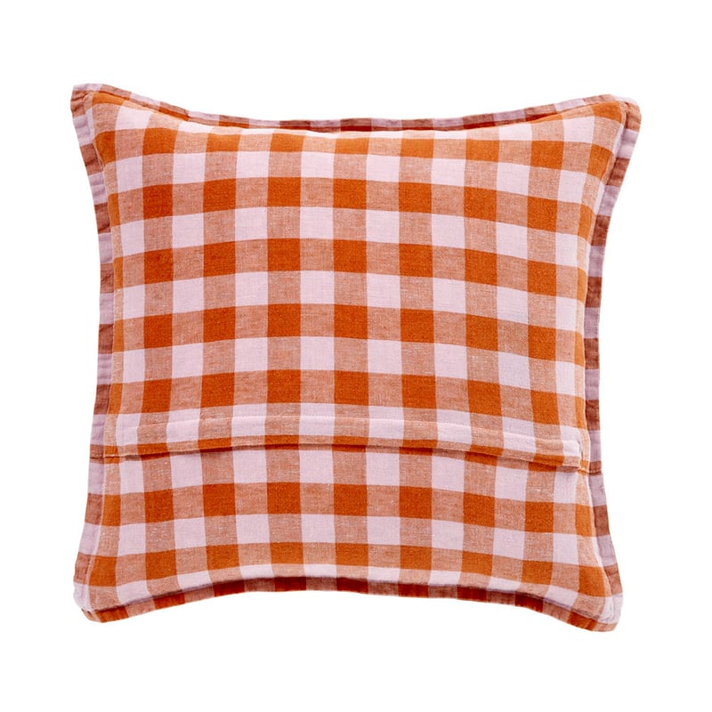 Belgian Check Vintage Washed Linen Lilac & Ginger Check Cushion