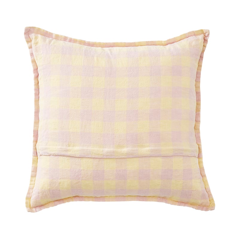 Belgian Nude Pink & Limoncello Check Vintage Washed Linen Cushion