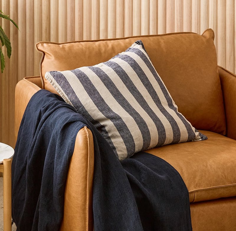 Belgian Navy & Linen Stripe Vintage Washed Linen Cushion