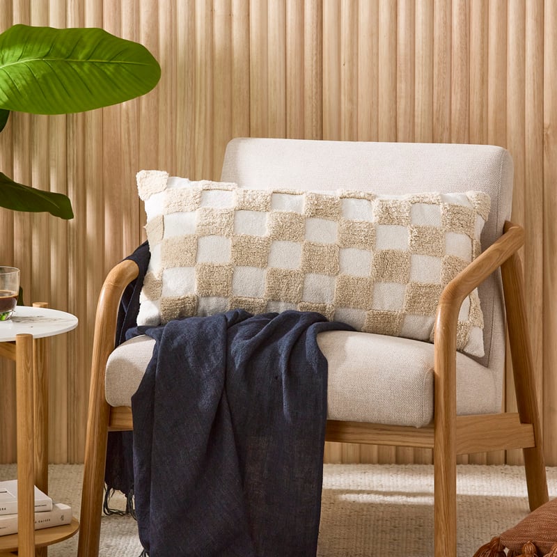 Niland Natural & White Check Cushion