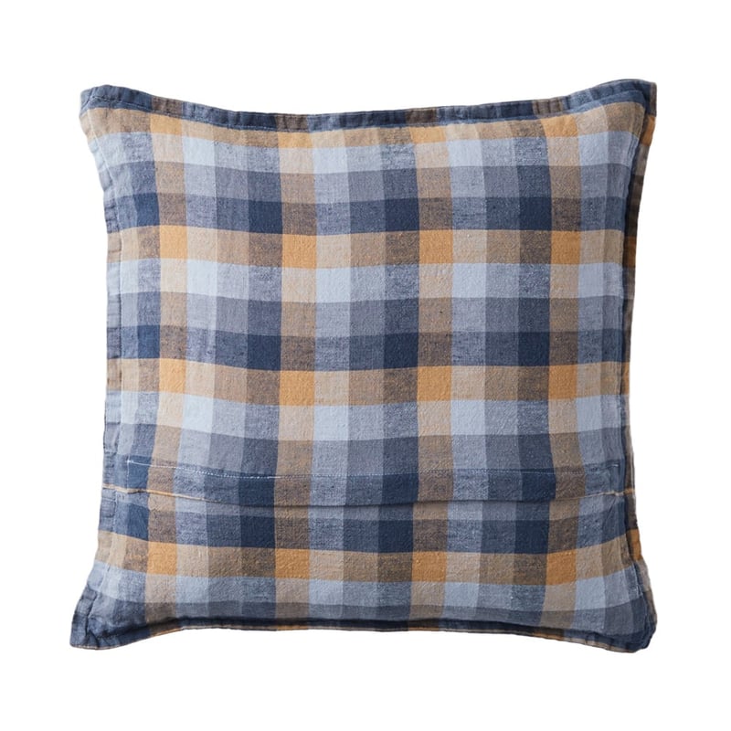 Belgian Blues Multi Check Vintage Washed Linen Cushion