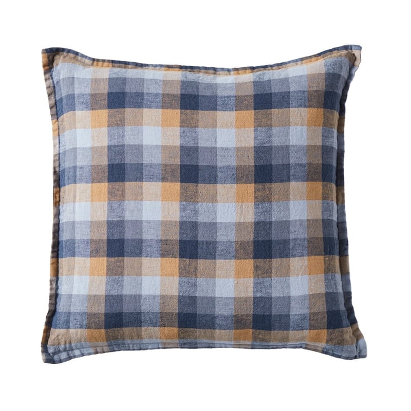 Belgian Blues Multi Check Vintage Washed Linen Cushion
