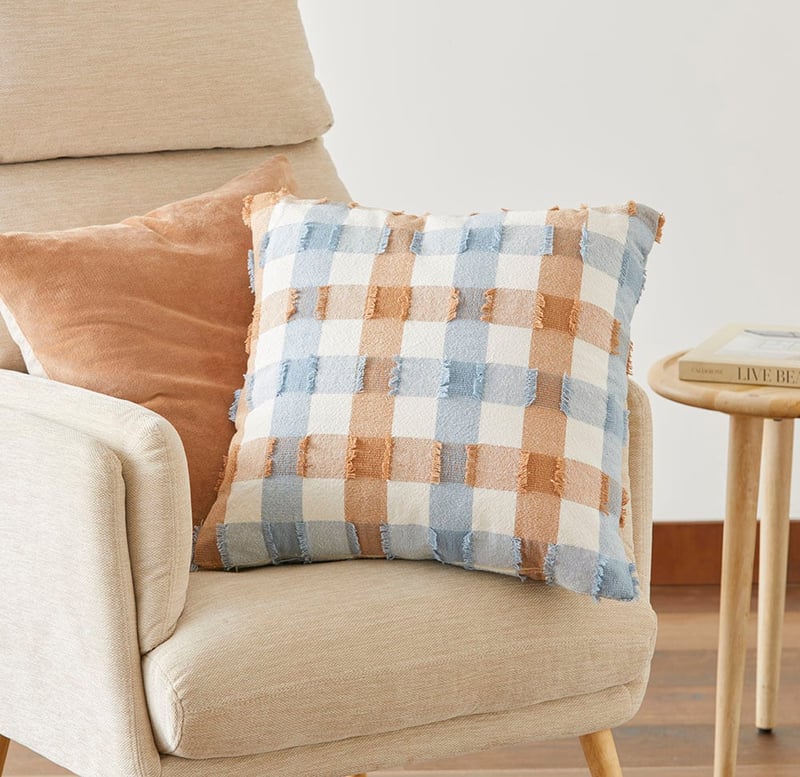 Brookhaven Caramel & Blue Rain Check Cushion