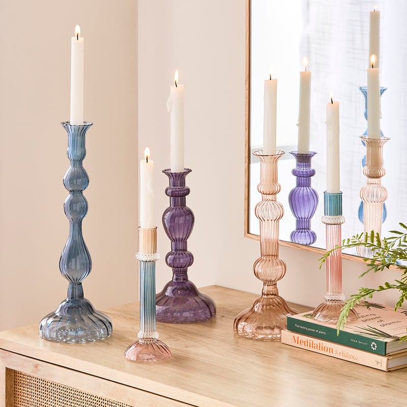 San Marco Blue, Pink & Amber Column Candleholder