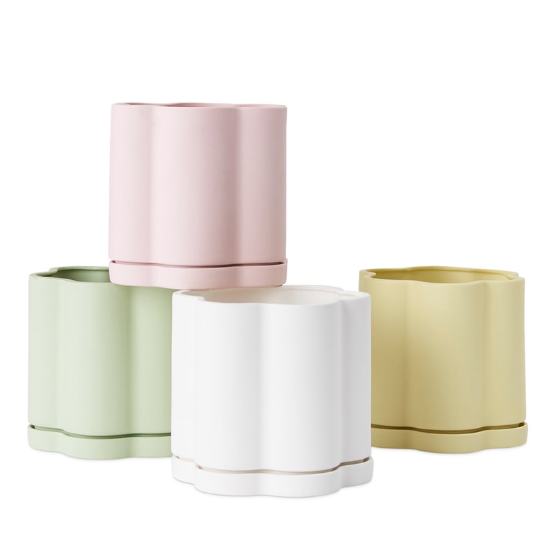 Flower White Pot & Saucer