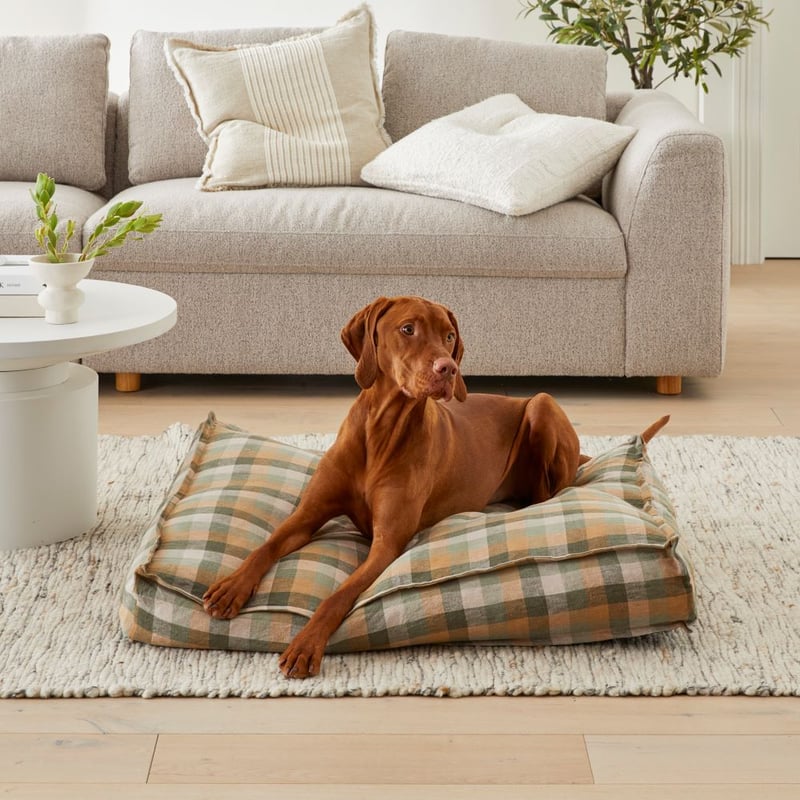 Belgian Multi Greens Check Linen Pet Bed
