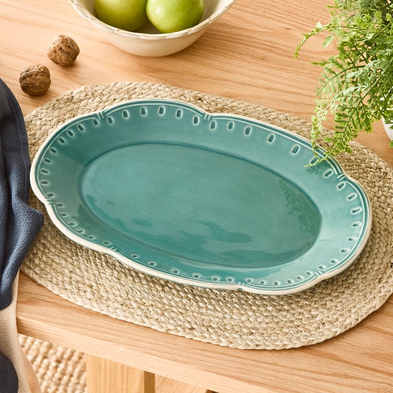 Adeline Scallop Teal Servingware