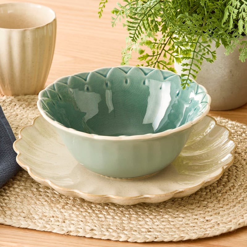 Adeline Scallop Teal Servingware