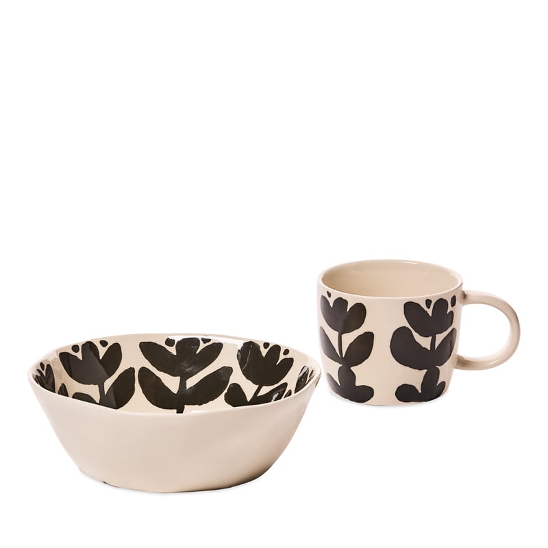 Lola Handpainted Black Leaf Bowl