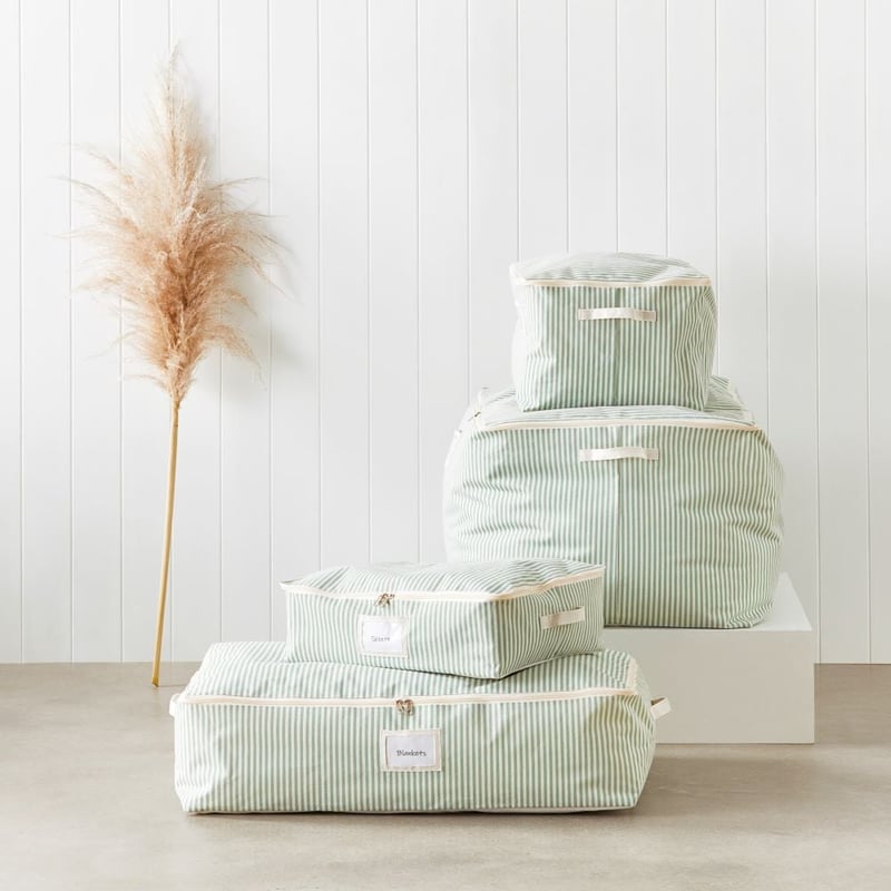 Green Pinstripe Storage Bags