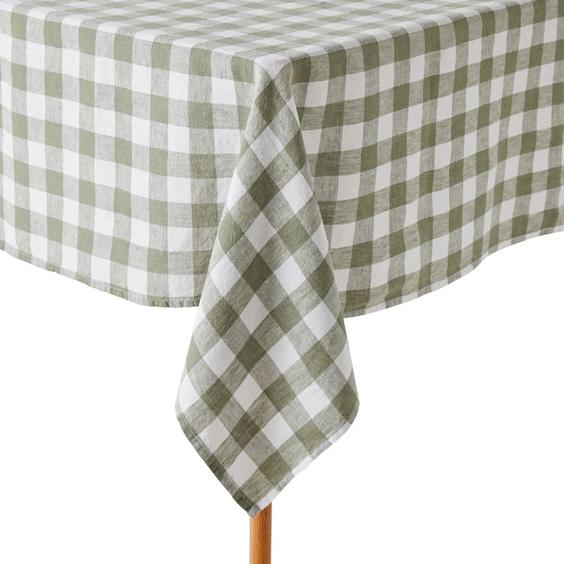 Belgian Forest & White Check Vintage Washed Linen Tablecloth