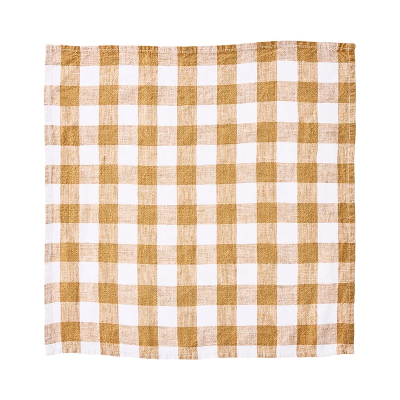 Belgian Vintage Washed Linen Tobacco & White Check Napkins Pack of 2