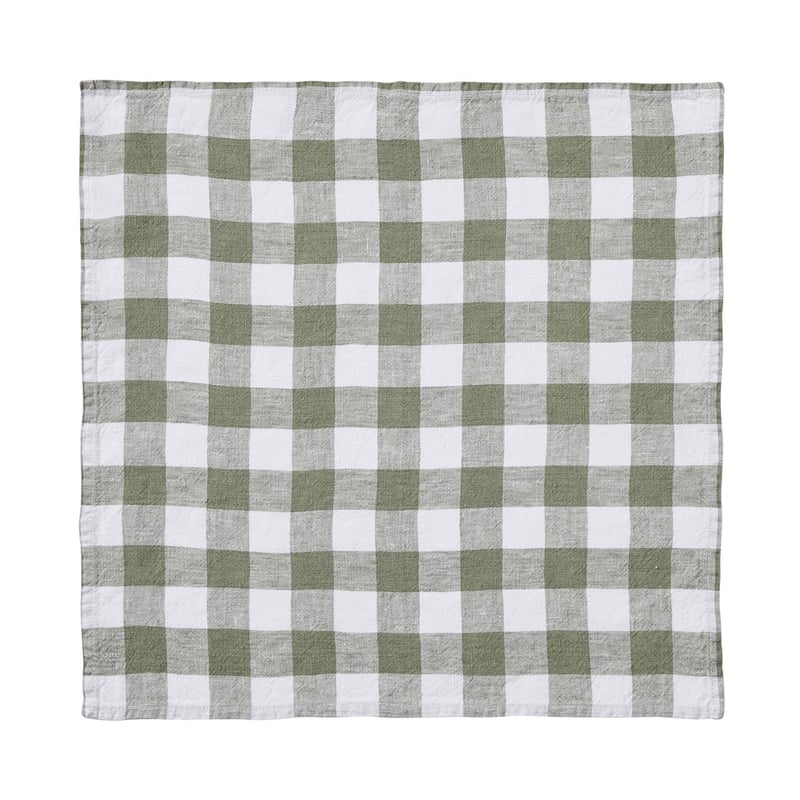Belgian Forest & White Check Vintage Washed Linen Napkin Pack of 2