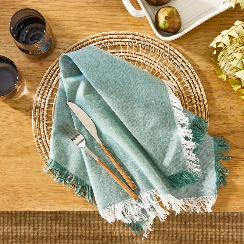 Hudson Teal Linen Chambray Fringe Napkin 2 Pack