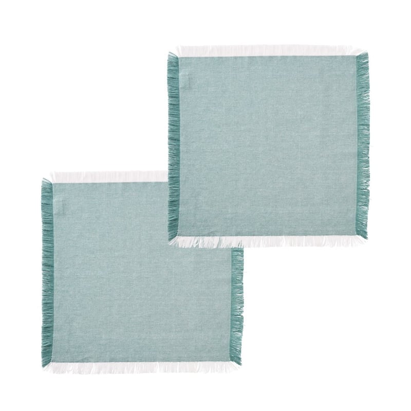 Hudson Teal Linen Chambray Fringe Napkin 2 Pack