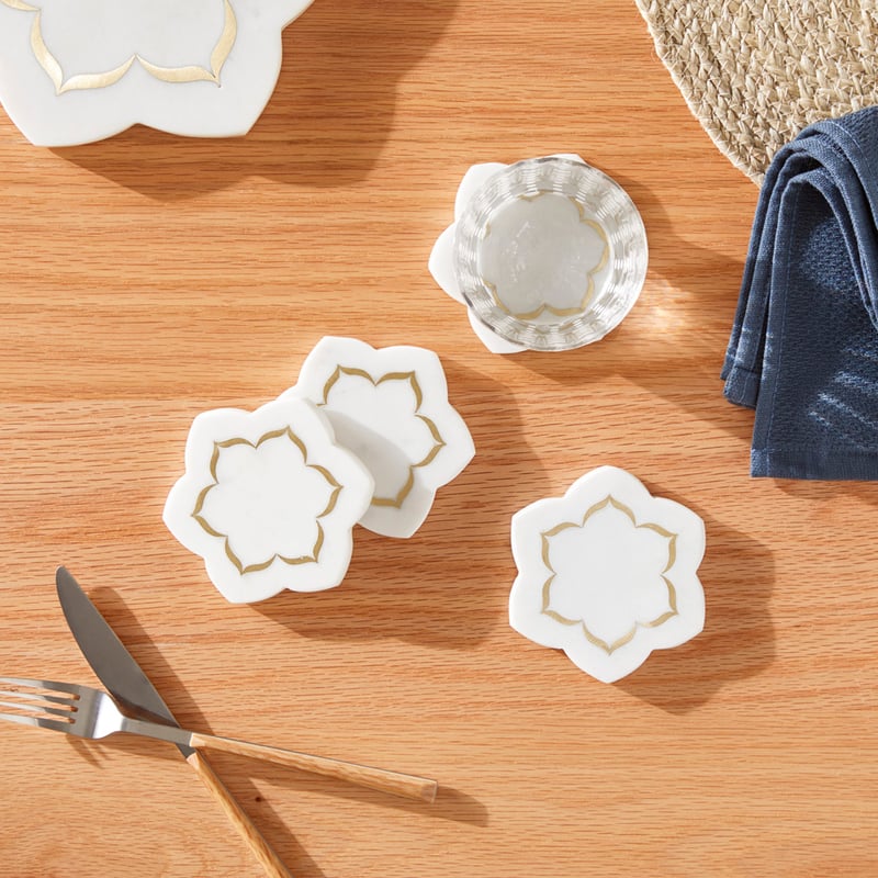 Flower Star White & Gold Marble Coasters Pack of 4