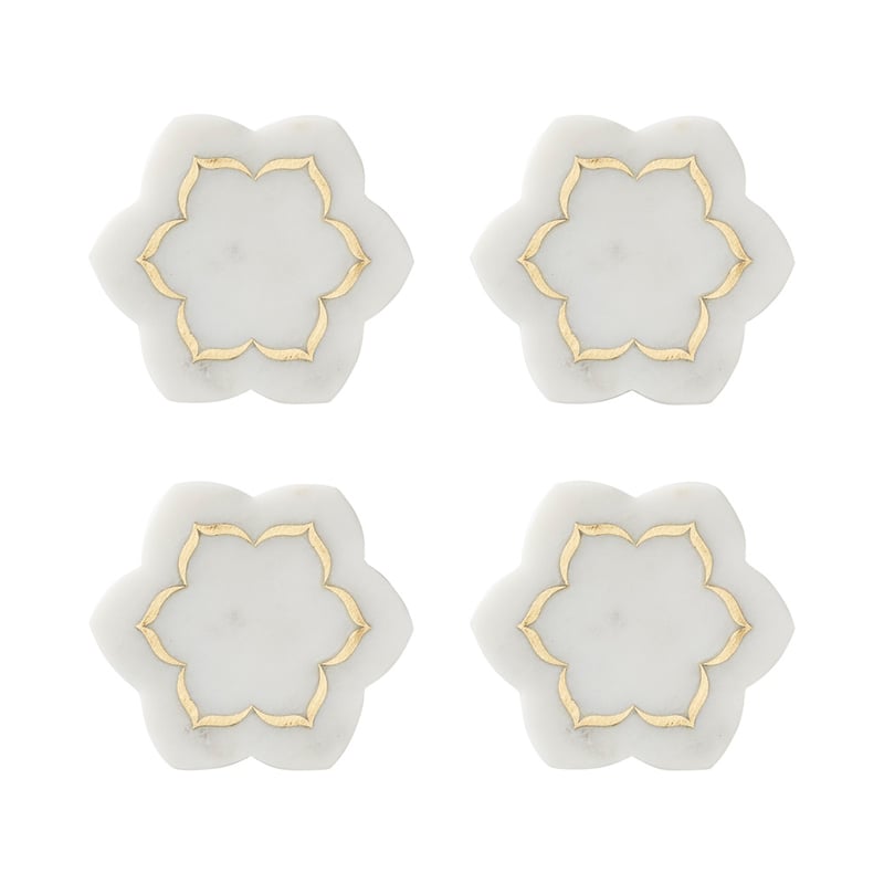 Flower Star White & Gold Marble Coasters Pack of 4