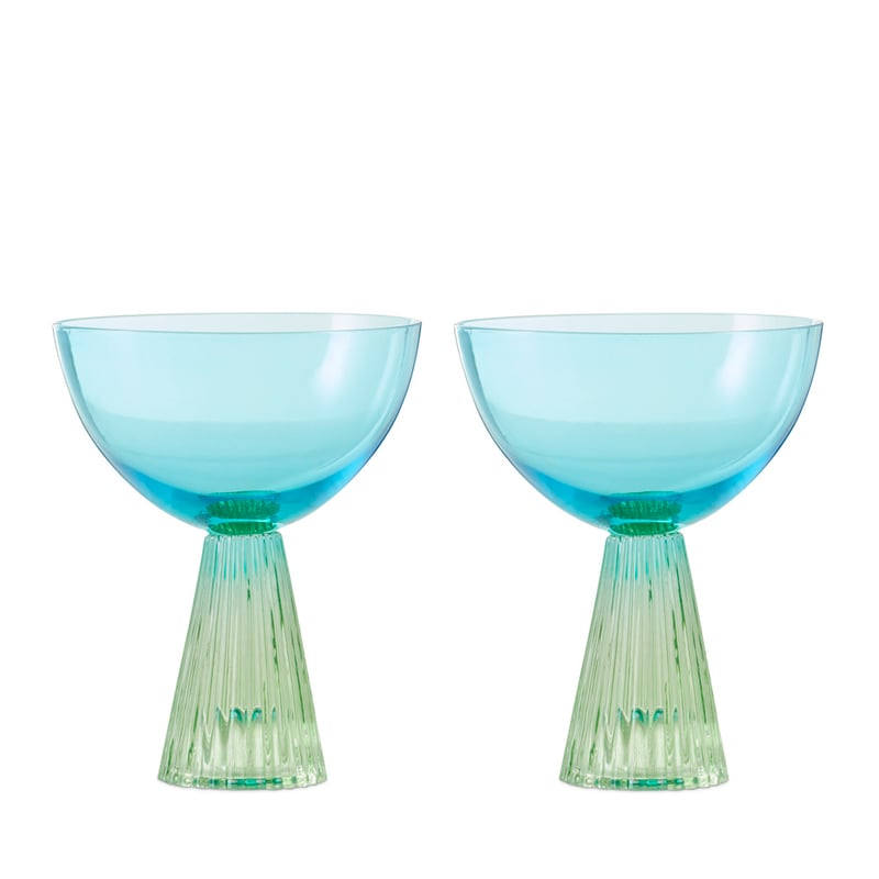 Retro Blue & Green Coupe Glass Pack of 2