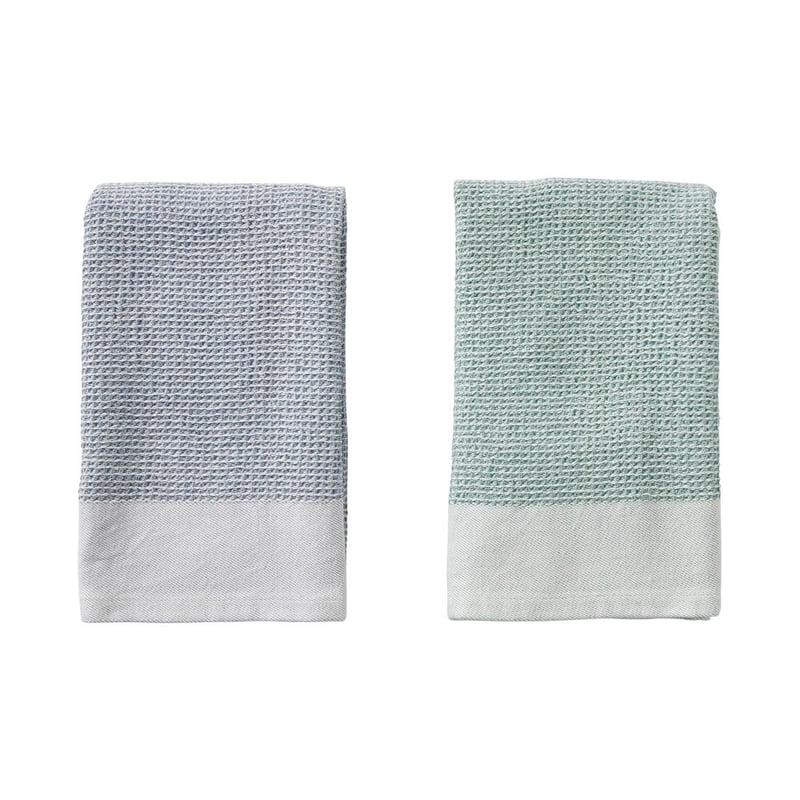 Stonewashed Waffle Mint & Blue Tea Towel & Dishcloth Set
