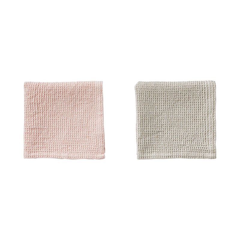 Stonewashed Waffle Pink & Natural Tea Towel & Dishcloth Set