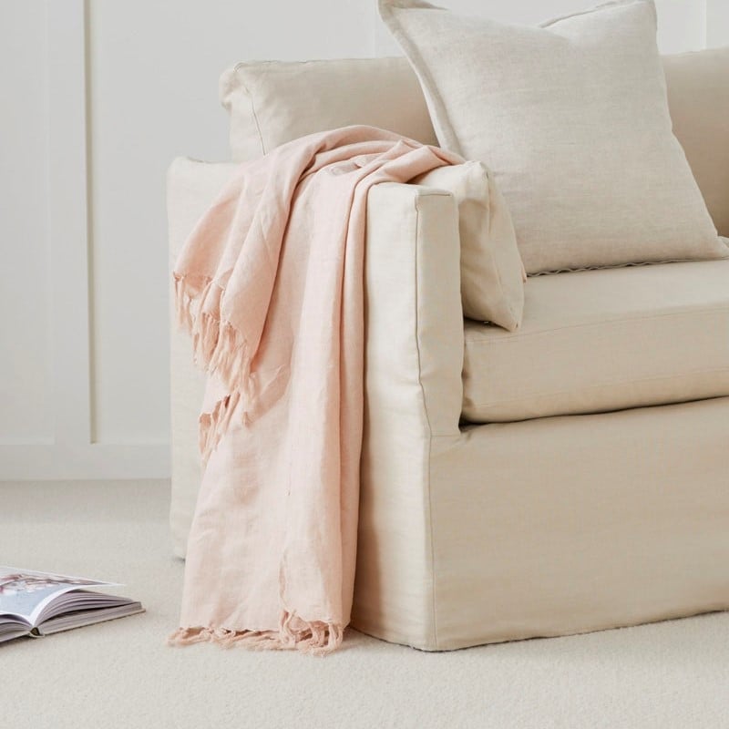 Iris Nude Pink Linen Cotton Throw