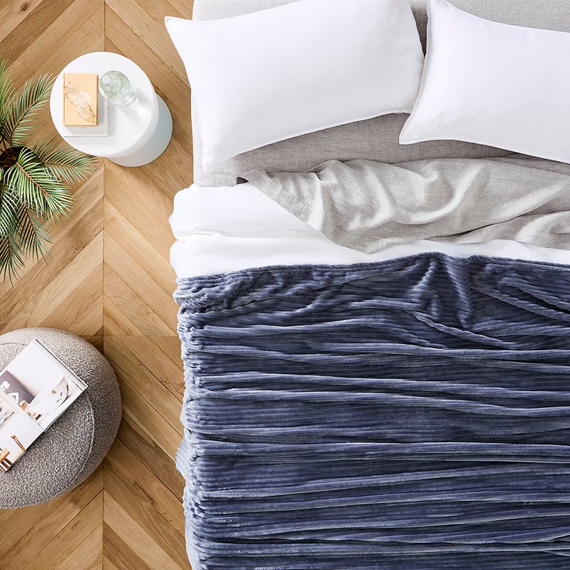 Evan Steel Blue Ribbed Blanket
