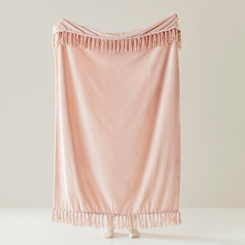 Aspen Blush Fleece Tassel Throw