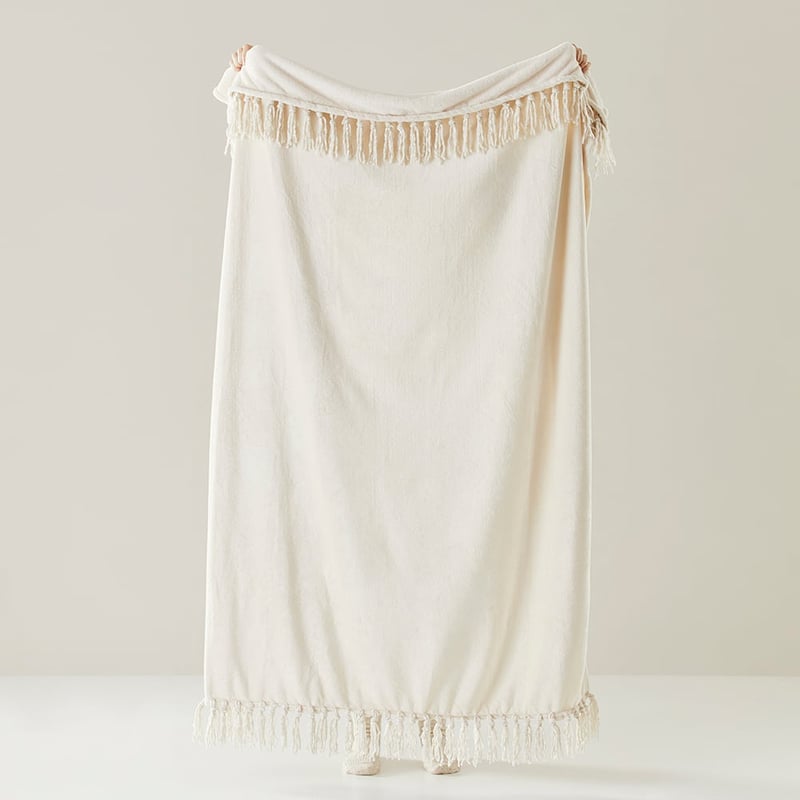 Aspen Natural Fleece Tassel Throw