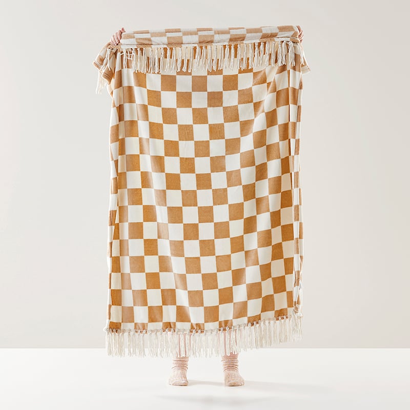 Aspen Tobacco & Natural Check Fleece Tassel Throw