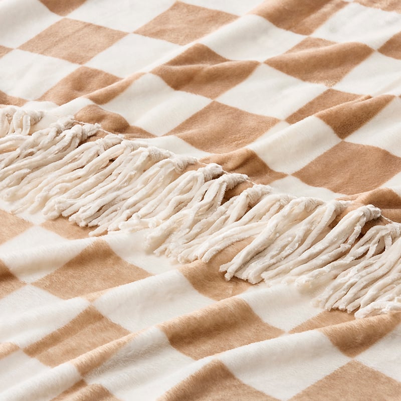 Aspen Tobacco & Natural Check Fleece Tassel Throw
