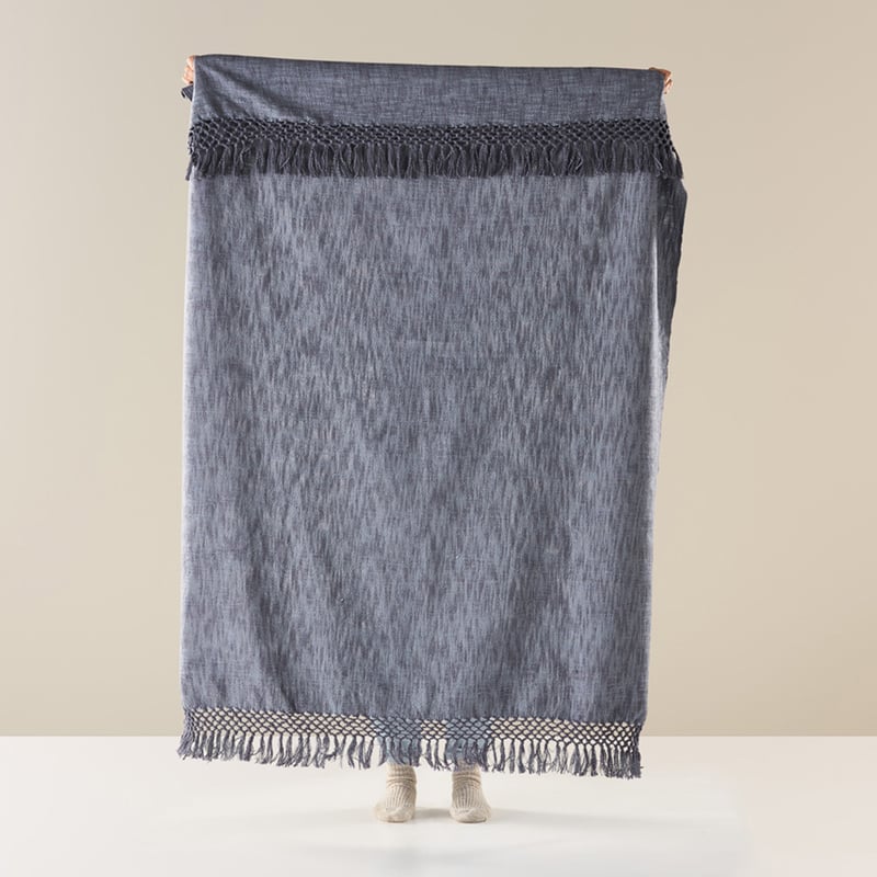 Macrame Knot Stormy Blues Throw