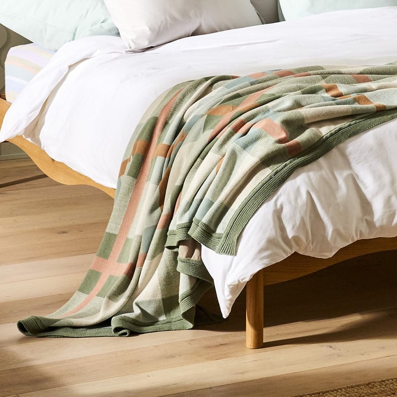 Amari Green and Blue Check Knit Blanket