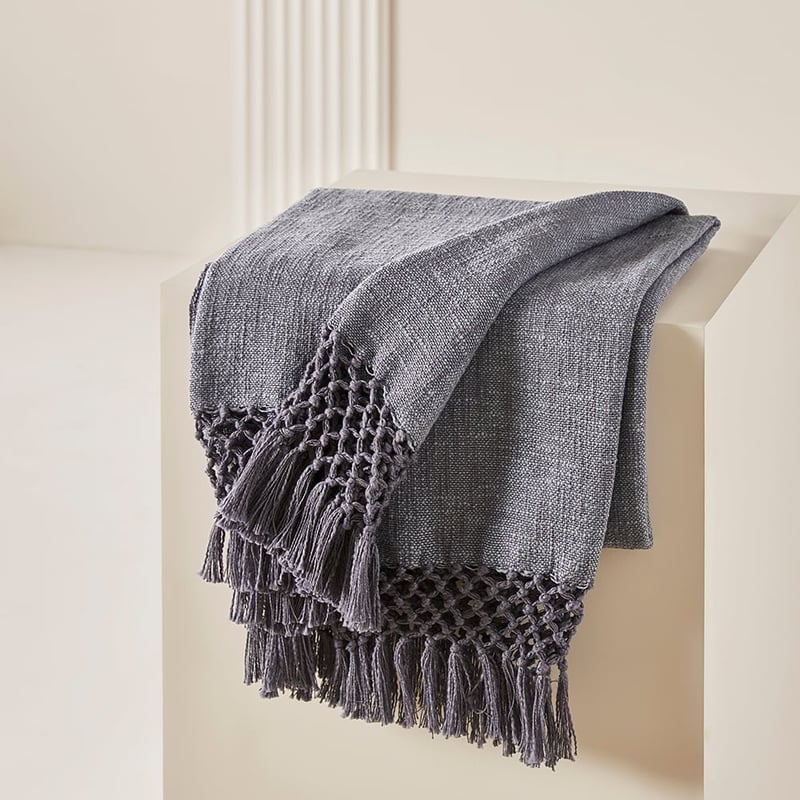 Macrame Knot Stormy Blues Throw