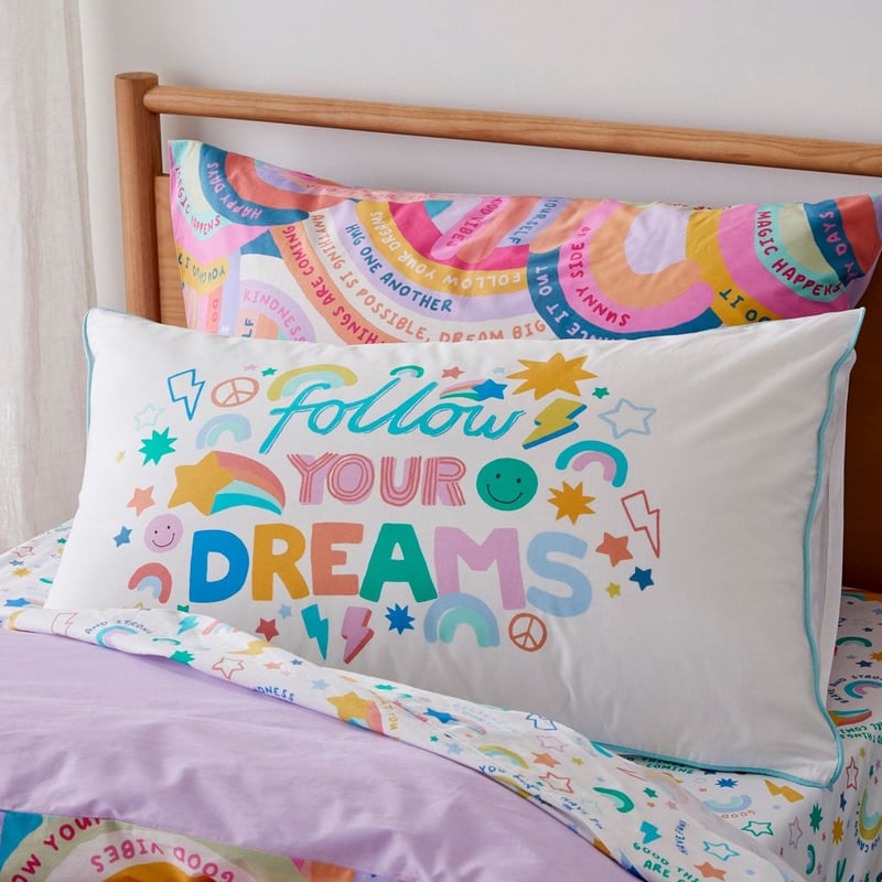 Follow Your Dreams Kids Text Pillowcase
