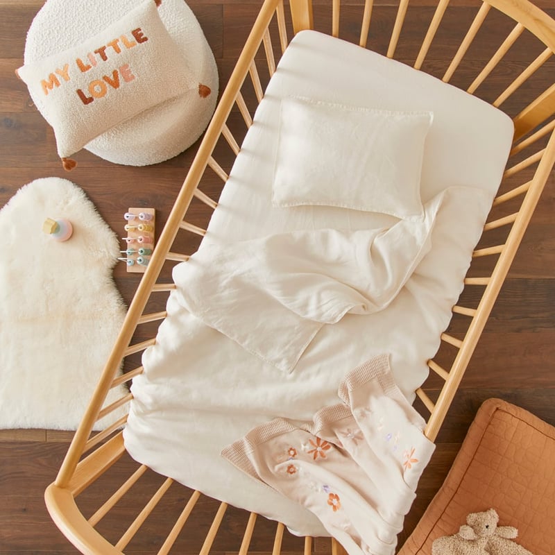 Vintage Washed Linen Pearl Cot Quilt Cover Set