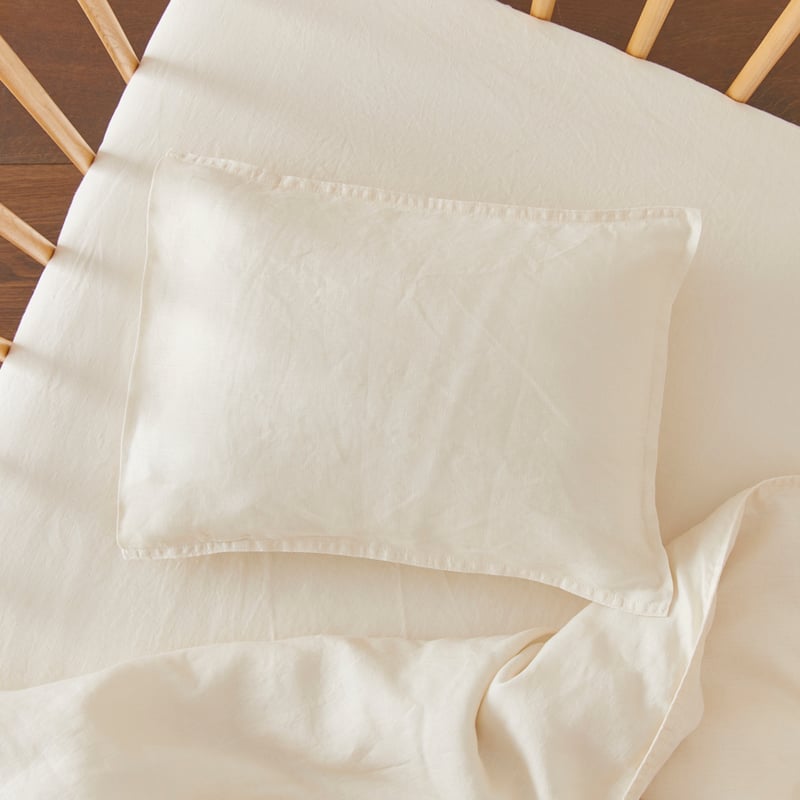 Vintage Washed Linen Pearl Cot Quilt Cover Set