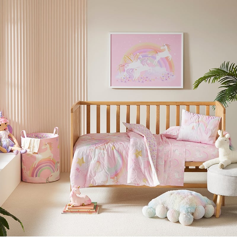 Unicorn Squad Pink Cot Quilted Quilt Cover Set