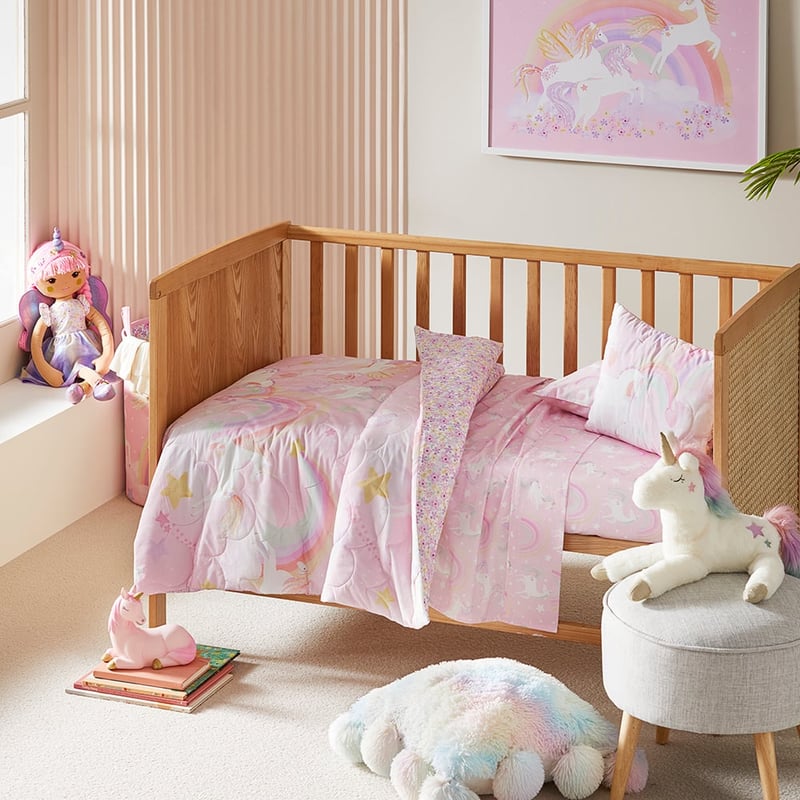 Unicorn Squad Pink Cot Quilted Quilt Cover Set
