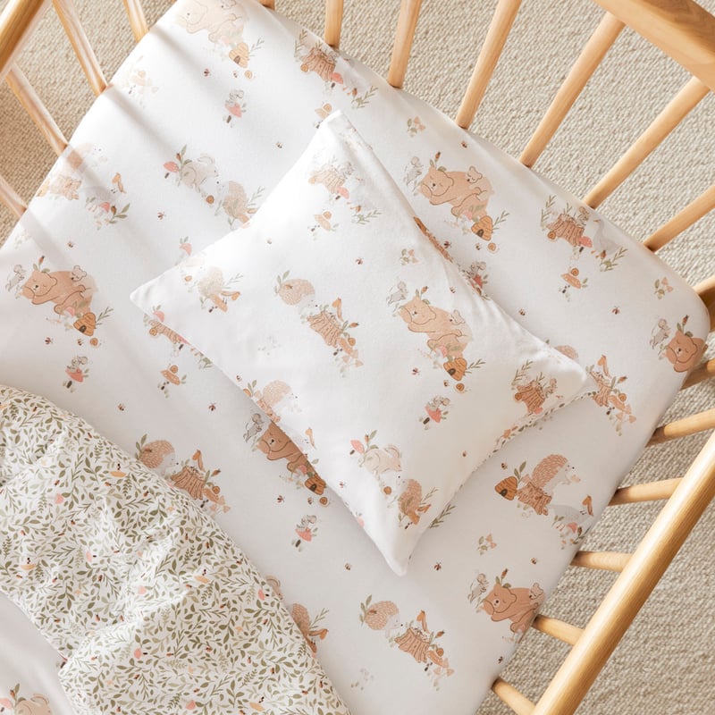 Little Bear & Friends Natural Jersey Cot Quilt Cover Set 