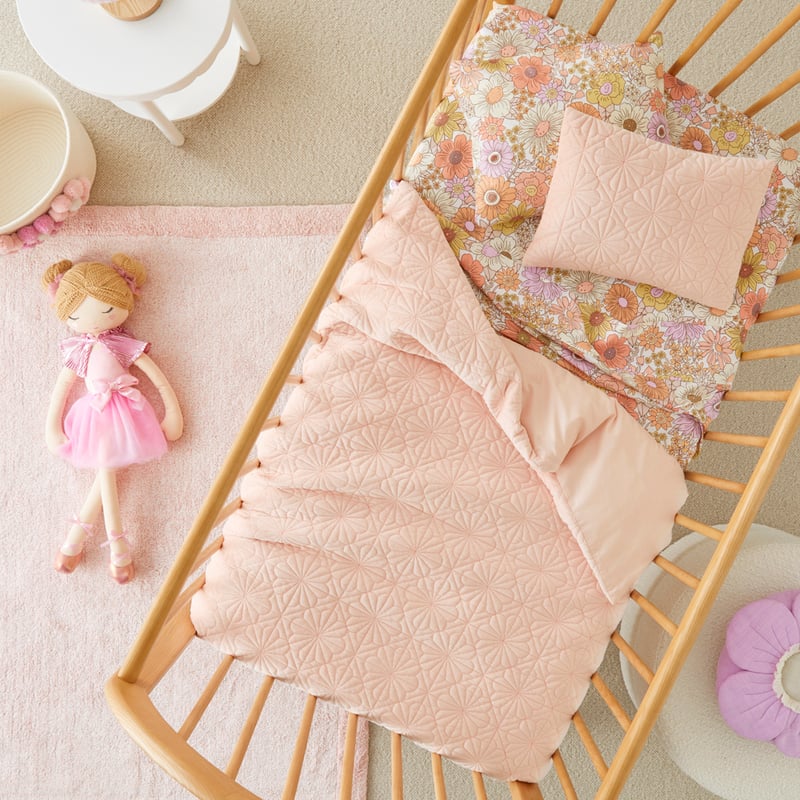 Bloom Pink Quilted Velvet Cot Quilt Cover Set