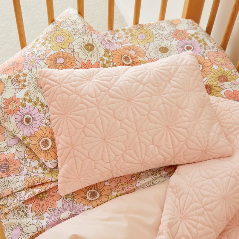 Bloom Pink Quilted Velvet Cot Quilt Cover Set