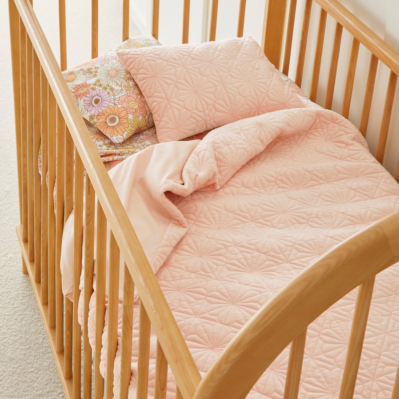 Bloom Pink Quilted Velvet Cot Quilt Cover Set