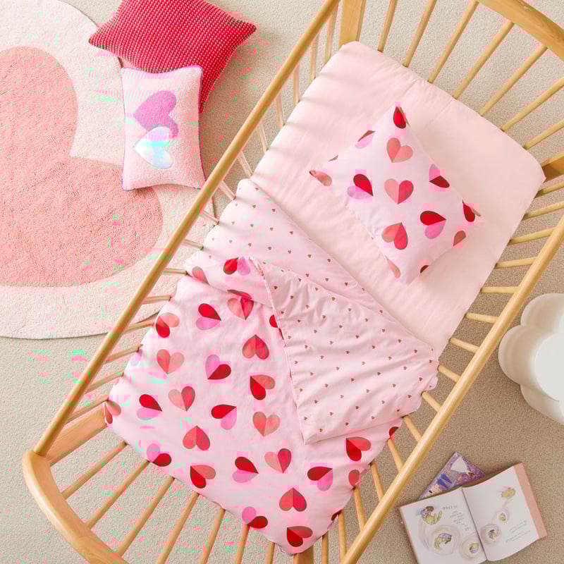Sweet Heart Pink Cot Quilt Cover Set