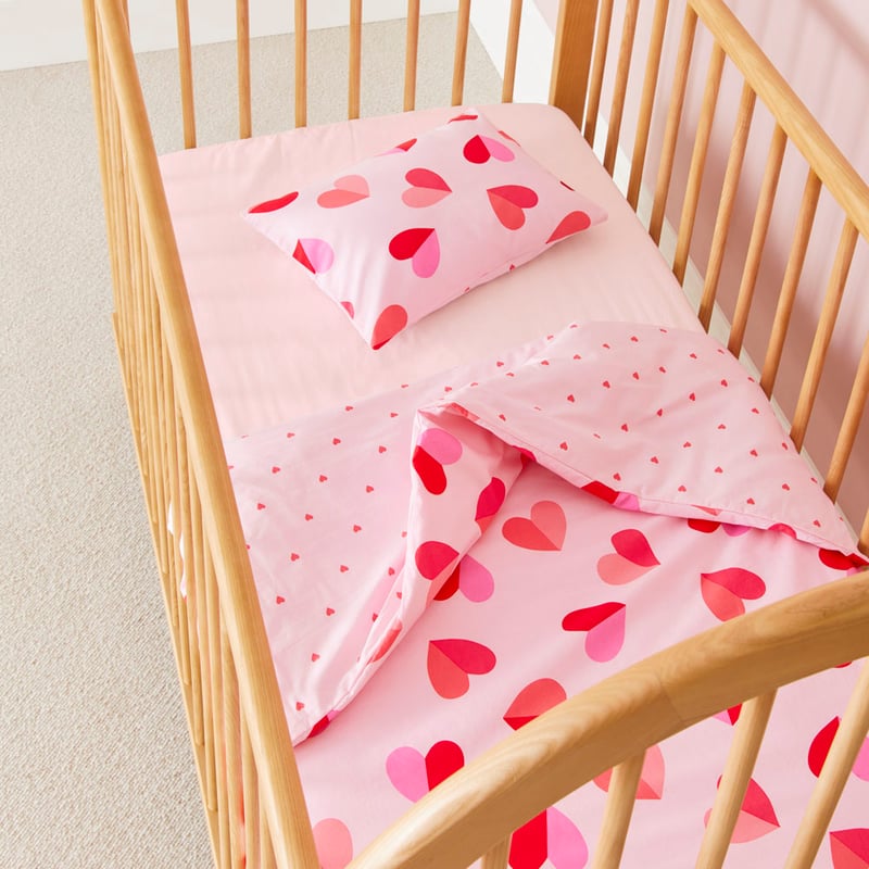 Sweet Heart Pink Cot Quilt Cover Set