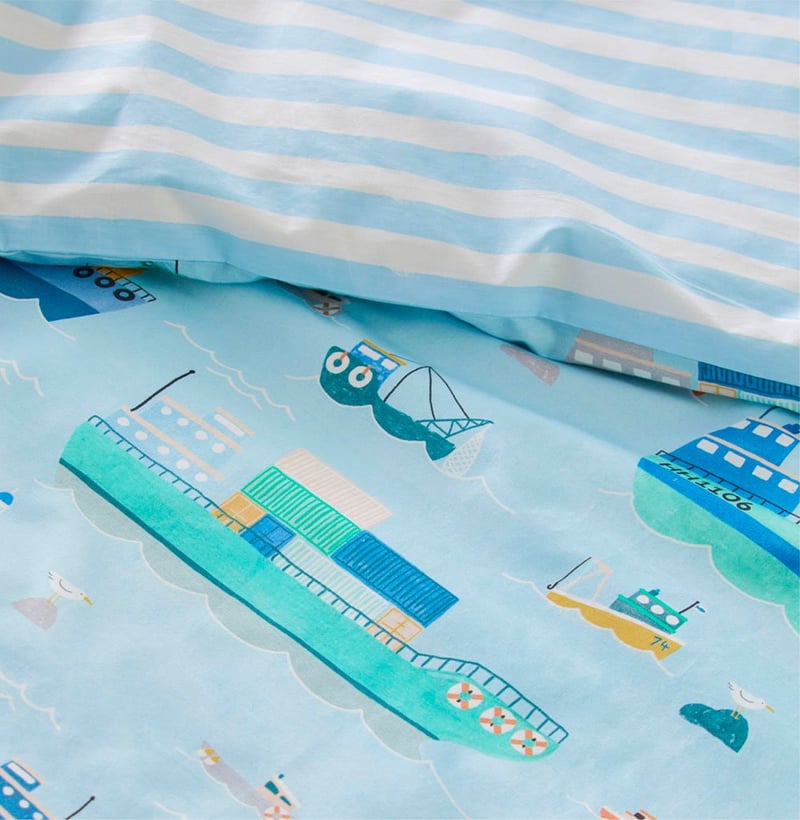 Ships Of The World Light Blue Quilt Cover Set