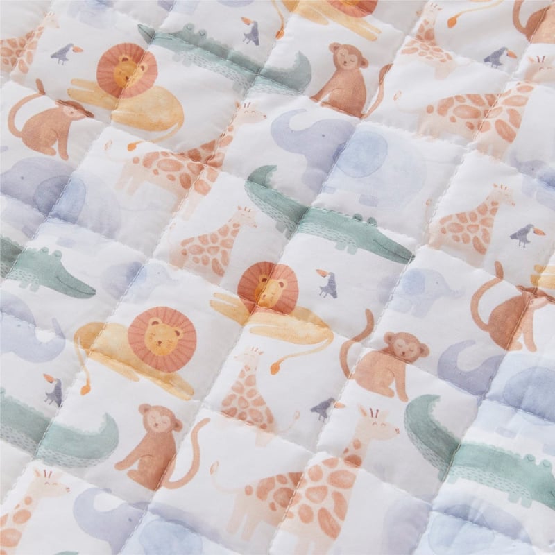 Jungle Juniors White Quilted Cot Quilt Cover Set