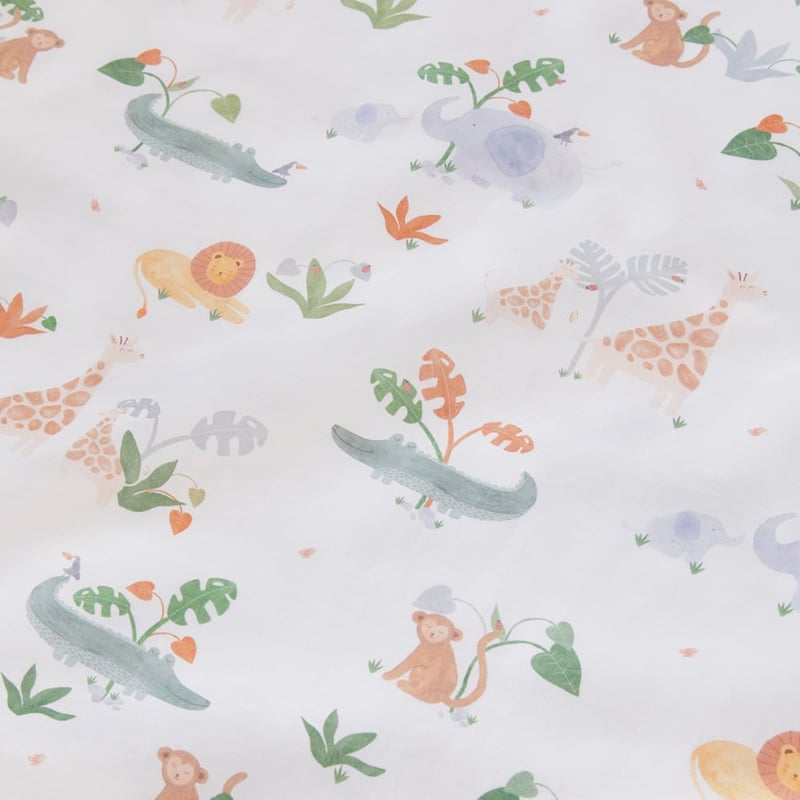 Jungle Juniors White Quilted Cot Quilt Cover Set