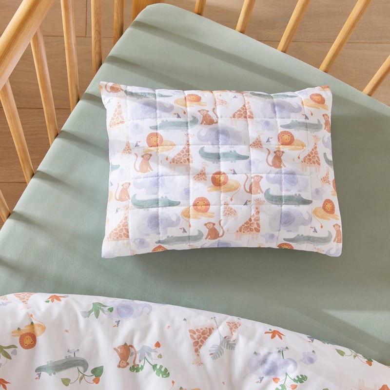 Jungle Juniors White Quilted Cot Quilt Cover Set